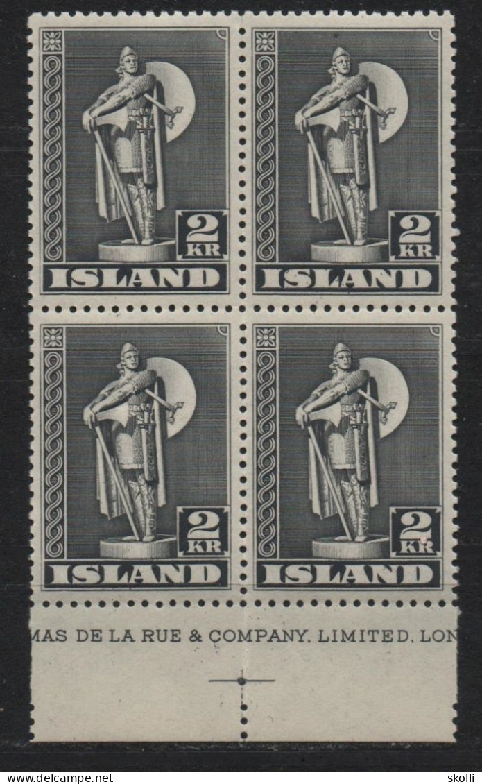 ICELAND. 1948. Viking. 2kr. Block Of Four. - Blocks & Kleinbögen
