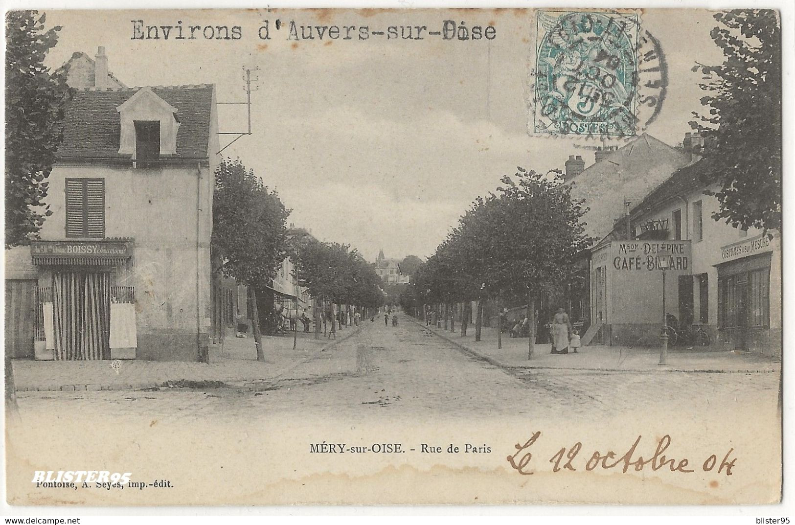 Tres Belle Carte Mery Sur Oise (95) Rue De Paris , Envoyée En 1904 - Mery Sur Oise