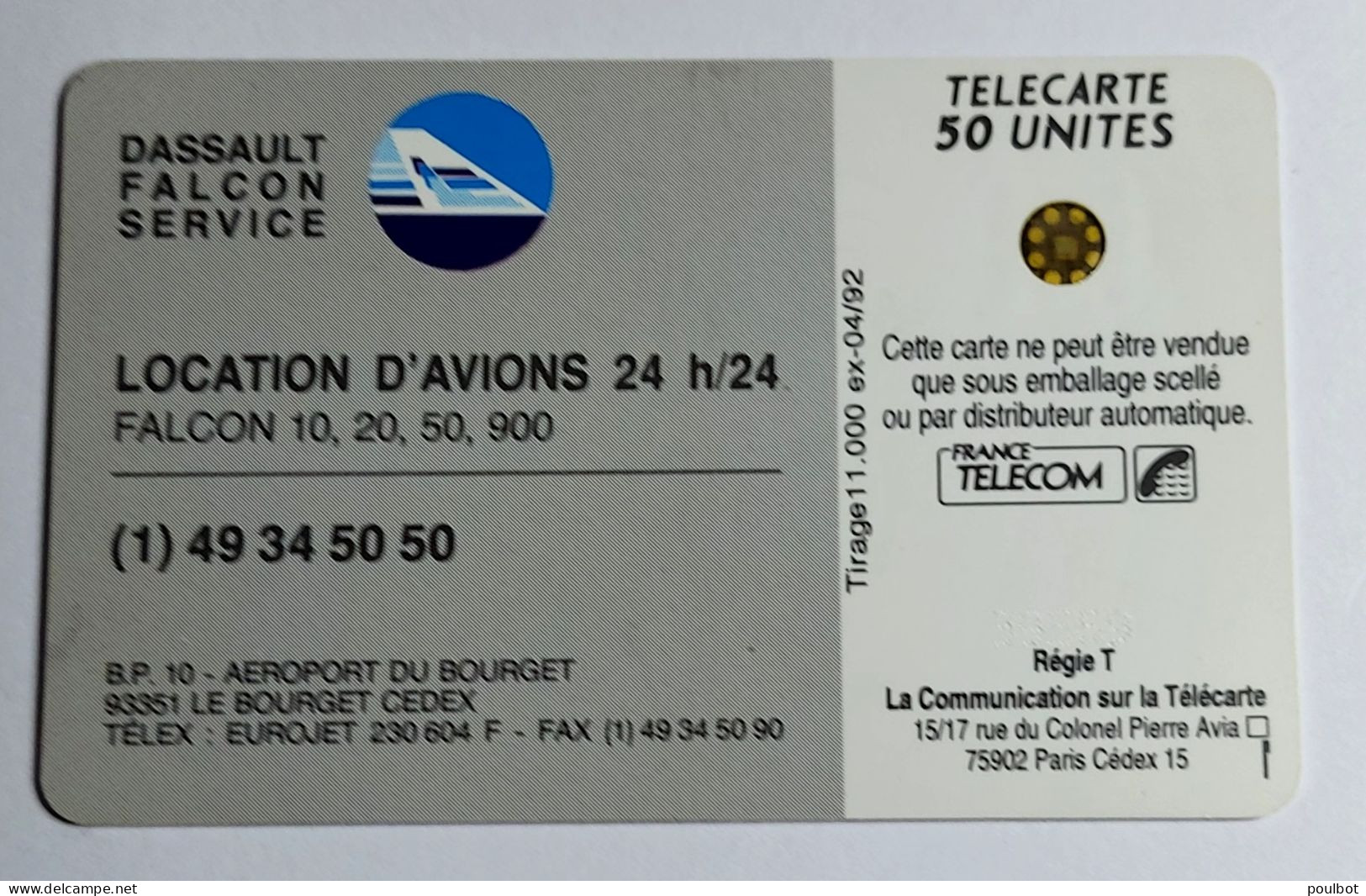 Télécarte En 346 Dassault Falcon Service  04 92 - 50 Unidades