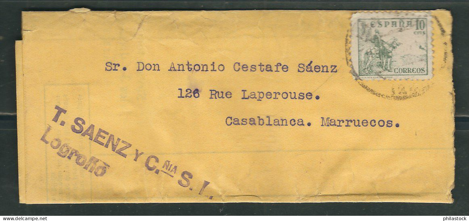 ESPAGNE 193? Bande De Journal De Logrono Pour Casablanca Maroc - Nationalists Censor Marks