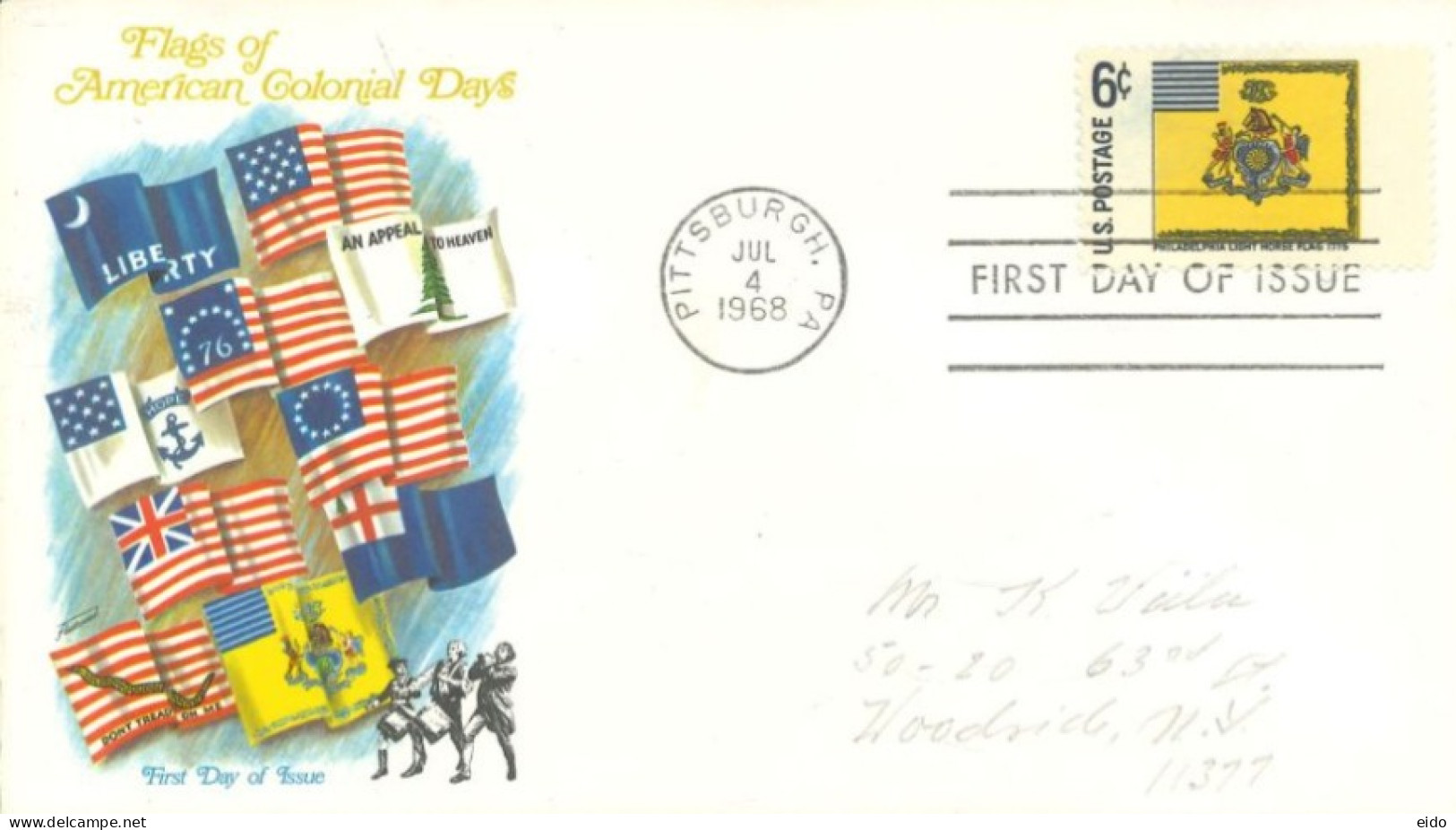 U.S.A.. -1968 -  FDC STAMP OF FLAGS OF AMERICAN COLONIAL DAYS SENT TO NEW YORK - Storia Postale