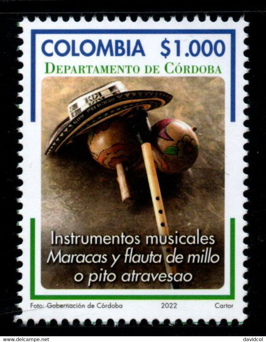 12J-KOLUMBIEN - 2022  MNH – MUSICAL INSTRUMENTS - CORDOBA DEPARTMENT - Colombie