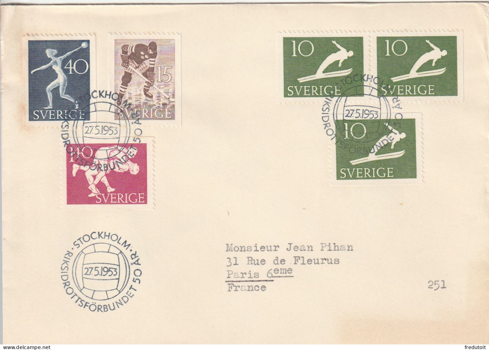FDC - SUEDE - N°372/5+372b (27/05/1953) Athlétisme - FDC