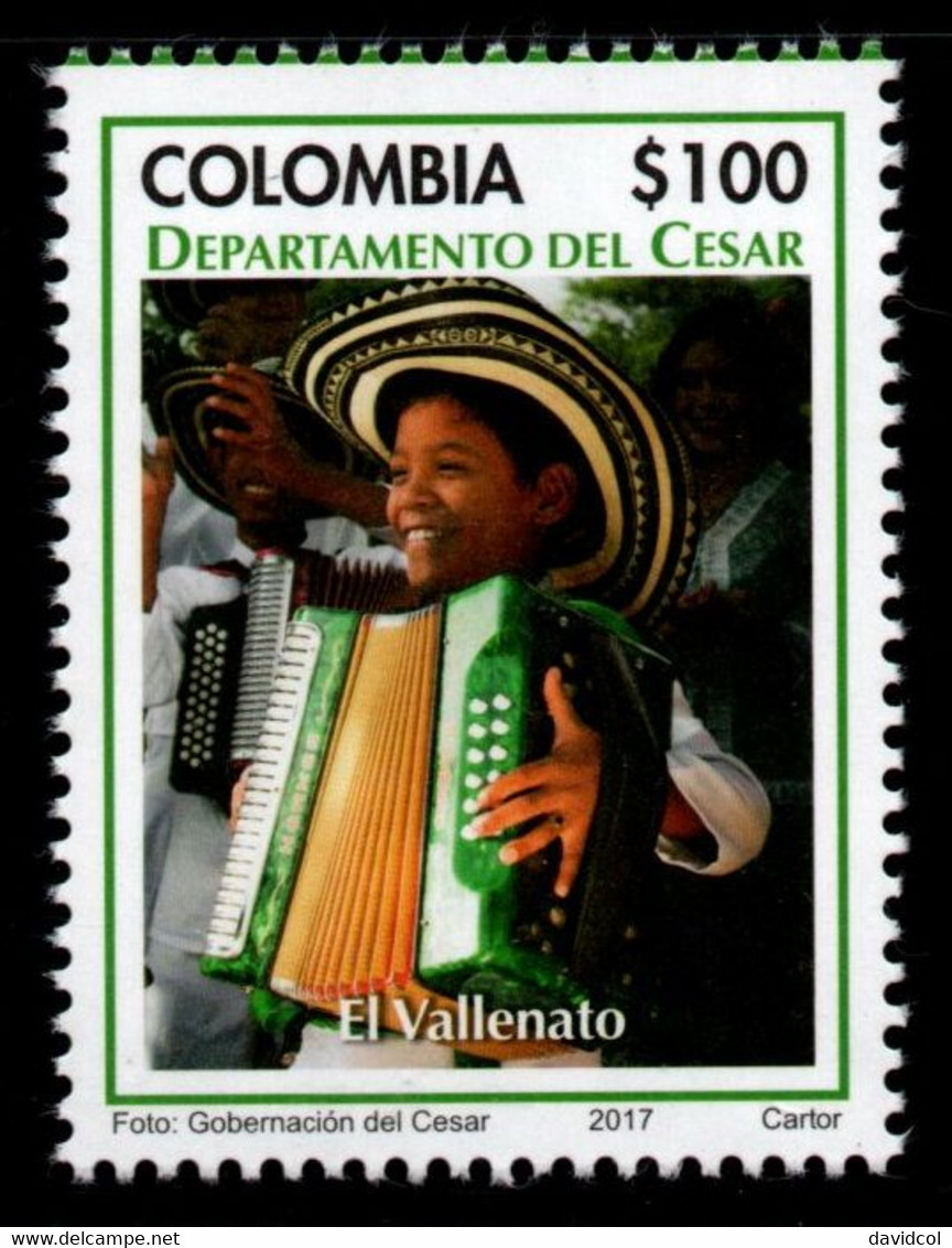 05F- KOLUMBIEN - 2017 -MNH – VALLENATO TRADITIONAL MUSIC – ACCORDION - CESAR DEPARTMENT 50 YEARS - Colombie