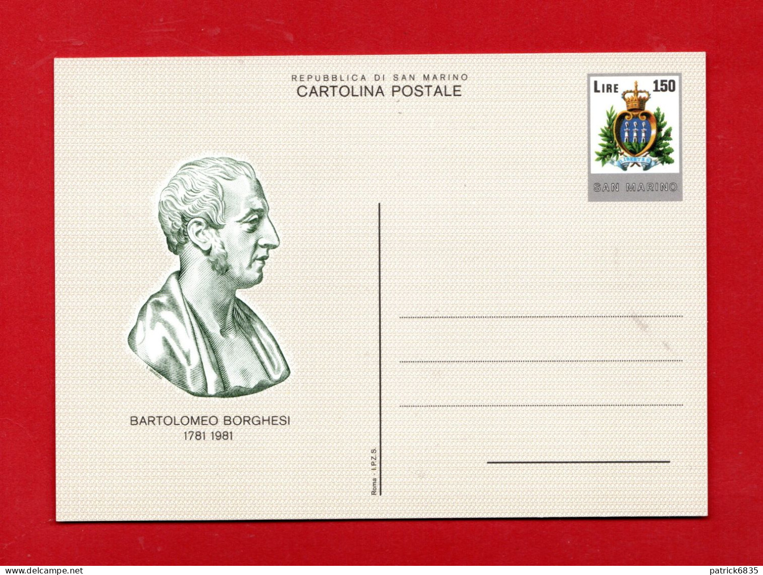 /ScC) S.Marino **- 1981 - Cartolina Postale - PERSONAGGI- B. BORGHESI, C 50 . MNH - Entiers Postaux
