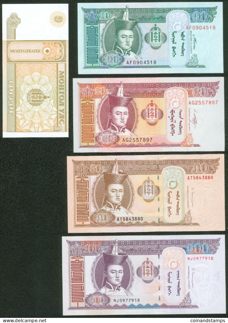 Mongolei Lot Mit 5 Banknoten, Alle Bankfrisch - Mongolia