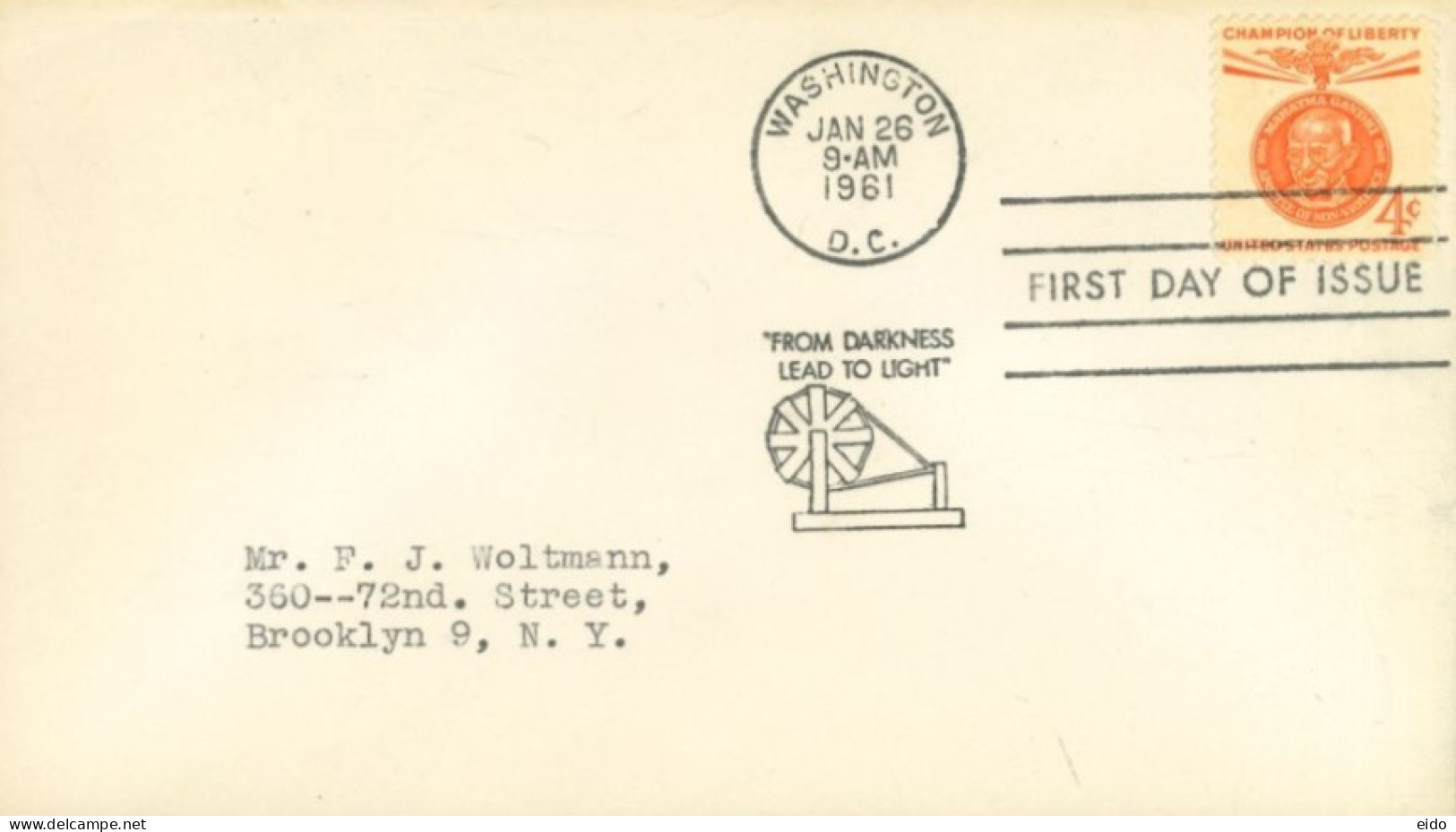 U.S.A.. -1961 -  FDC STAMP OF CHAMPION OF LIBERTY, MAHATMA GANDHI SENT TO NEW YORK - Briefe U. Dokumente