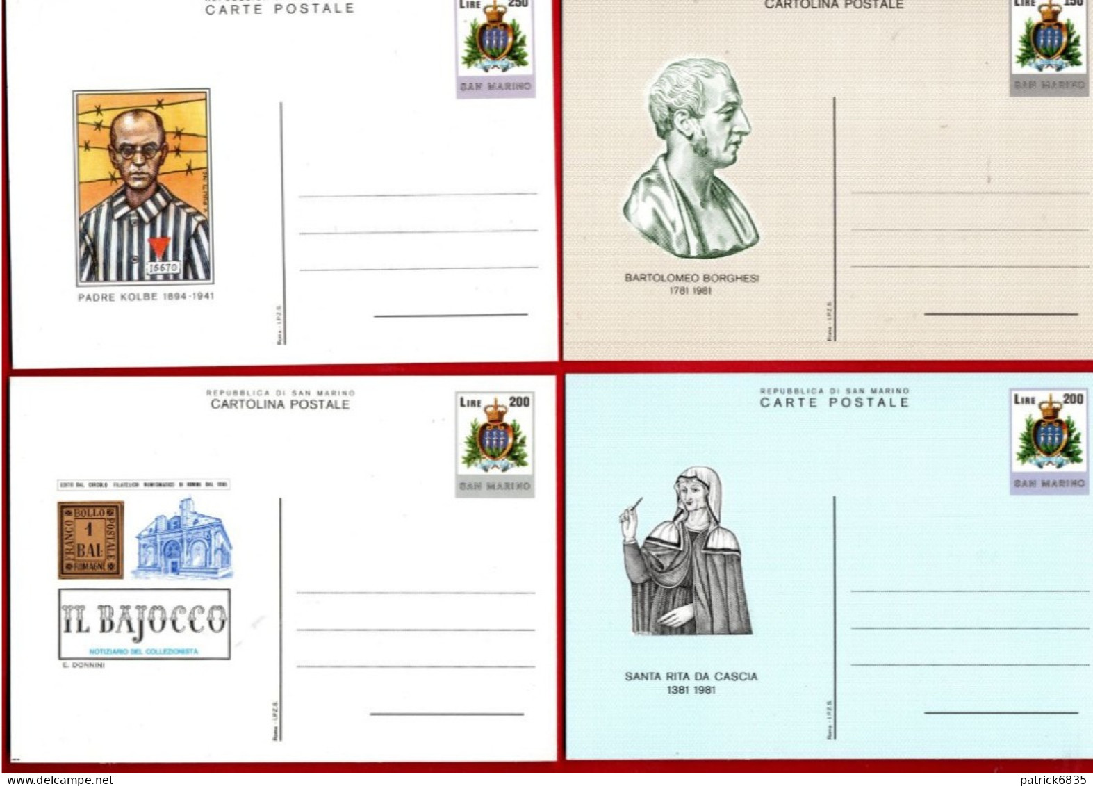 (ScC) S.Marino **- 1981-1952 - Cartolina Postale - PERSONAGGI- COMMEMORATIVE, C 50-51-52-53 . MNH - Postal Stationery