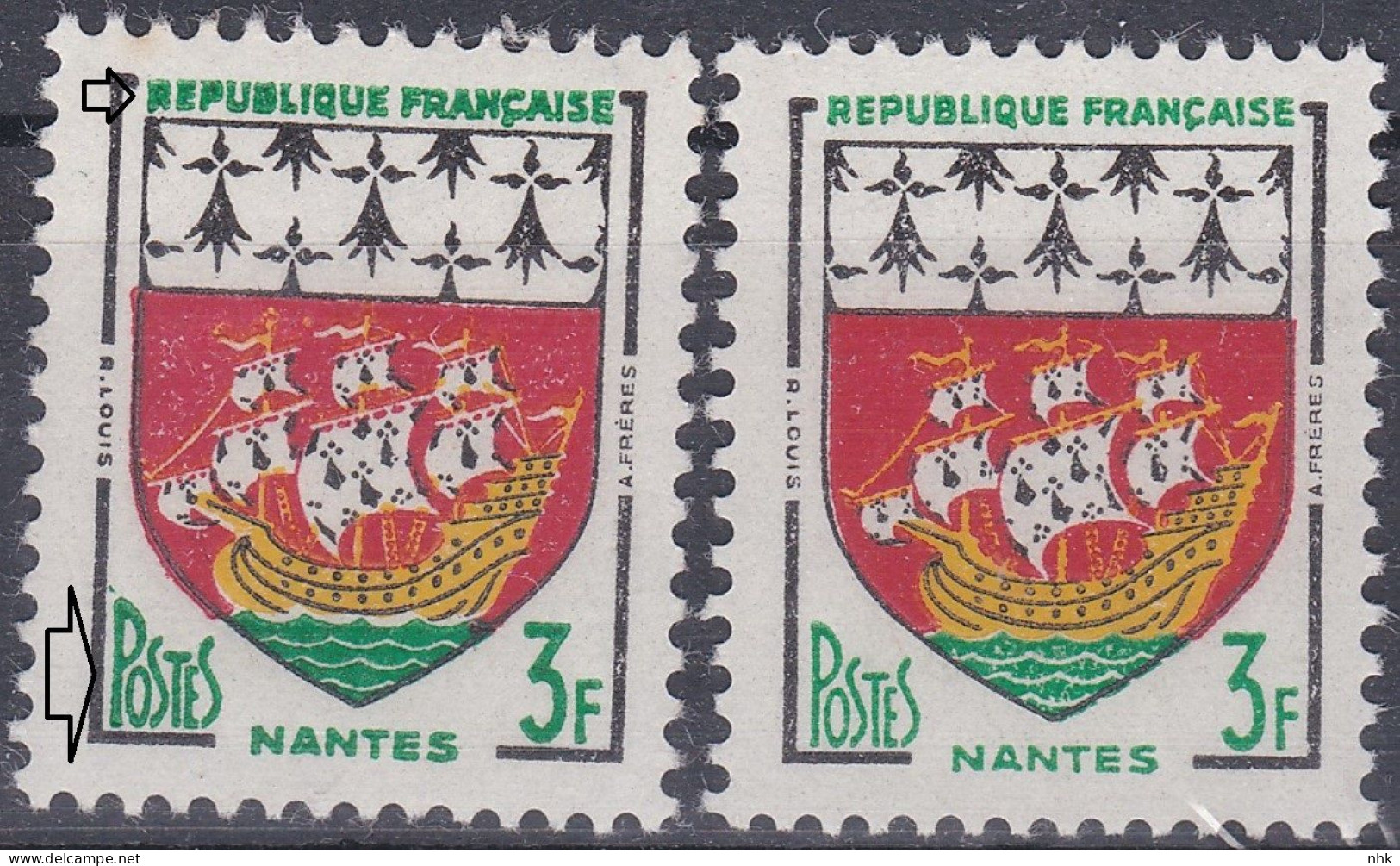 18136 Variété : N° 1186 Blason Nantes Faciale Et Légendes Grasses + Normal    ** - Nuevos