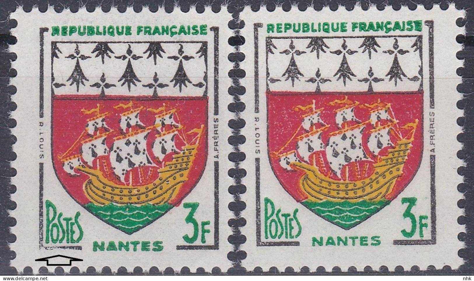 18137 Variété : N° 1186 Blason Nantes  Cadre Inférieur Gauche Détruit + Normal  ** - Nuovi