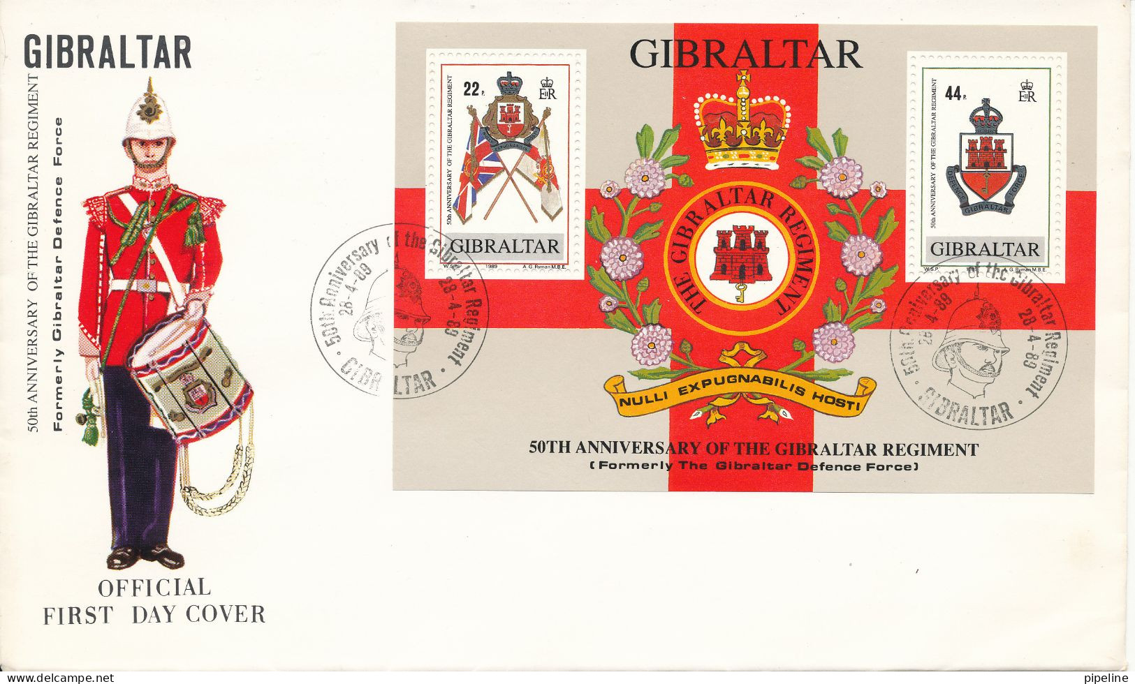 Gibraltar FDC 28-4-1989 Formerly Gibraltar Defence Force Souvenir Sheet With Cachet - Gibraltar