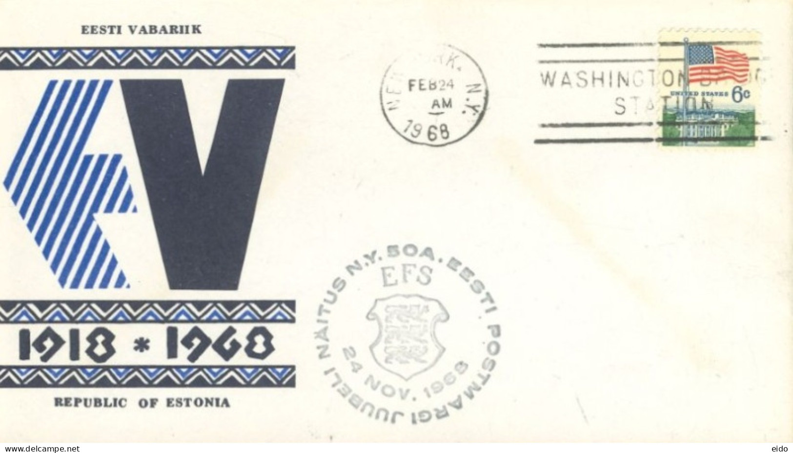 U.S.A.. -1968 -  OFFICIAL STAMP COVER OF 50th ANNIVERSARY OF REPUBLIC OF ASTONIA. - Briefe U. Dokumente