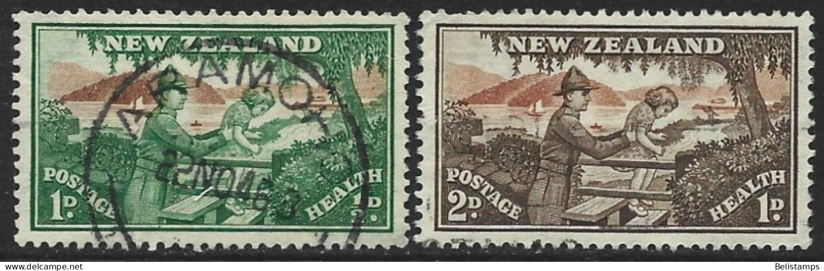 New Zealand 1946. Scott #B28-9 (U) Soldier Helping Child Over Stile  *Complete Set* - Oficiales