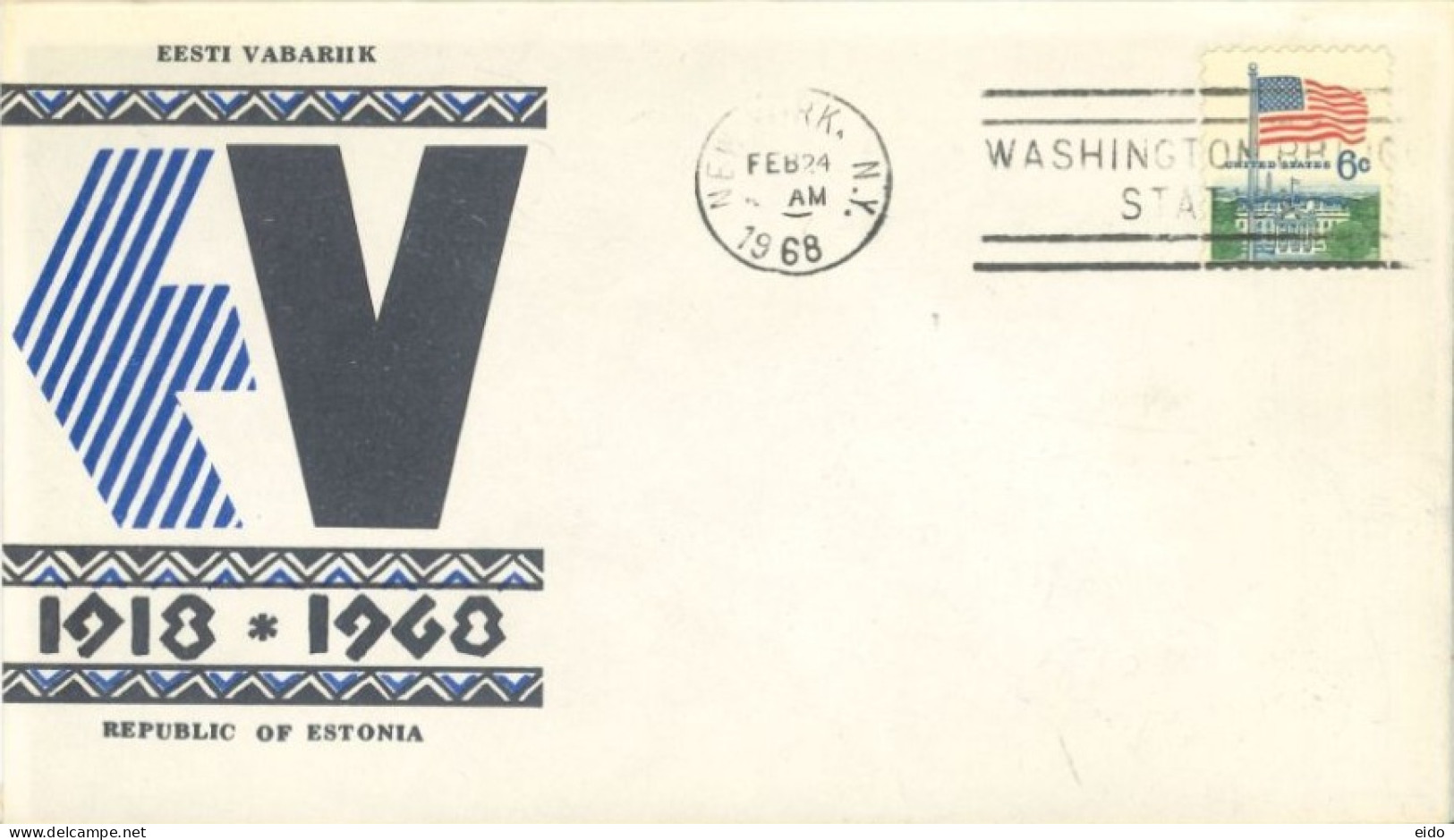 U.S.A.. -1968 -  OFFICIAL STAMP COVER OF 50th ANNIVERSARY OF REPUBLIC OF ASTONIA. - Covers & Documents