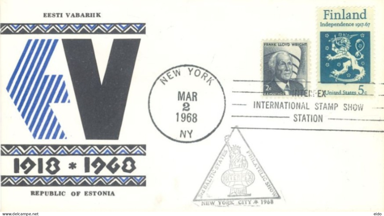 U.S.A.. -1968 -  OFFICIAL STAMP COVER OF 50th ANNIVERSARY OF REPUBLIC OF ASTONIA. - Briefe U. Dokumente