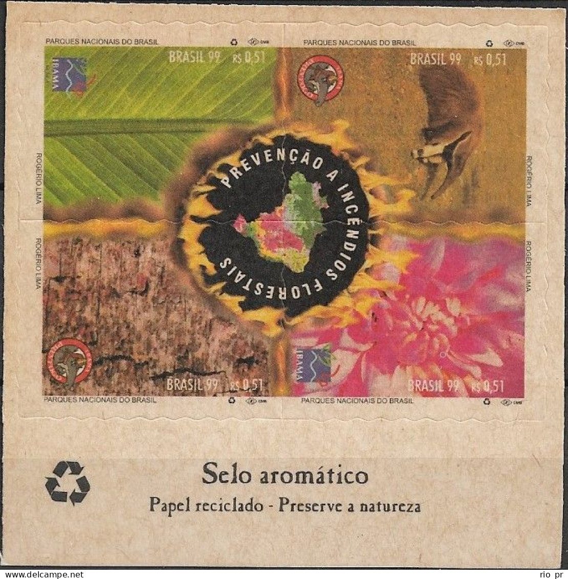 BRAZIL - BLOCK OF FOUR PRESERVATION OF NATURAL RESERVES (AROMATIC STAMP) 1999 - MNH - Environment & Climate Protection