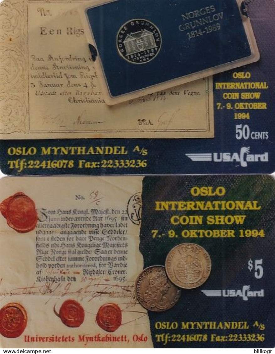 NORWAY - Oslo Coin Show 1994, Set Of 2 USAcard Prepaid Cards, Tirage 1000-1500, 10/94, Used - Norway