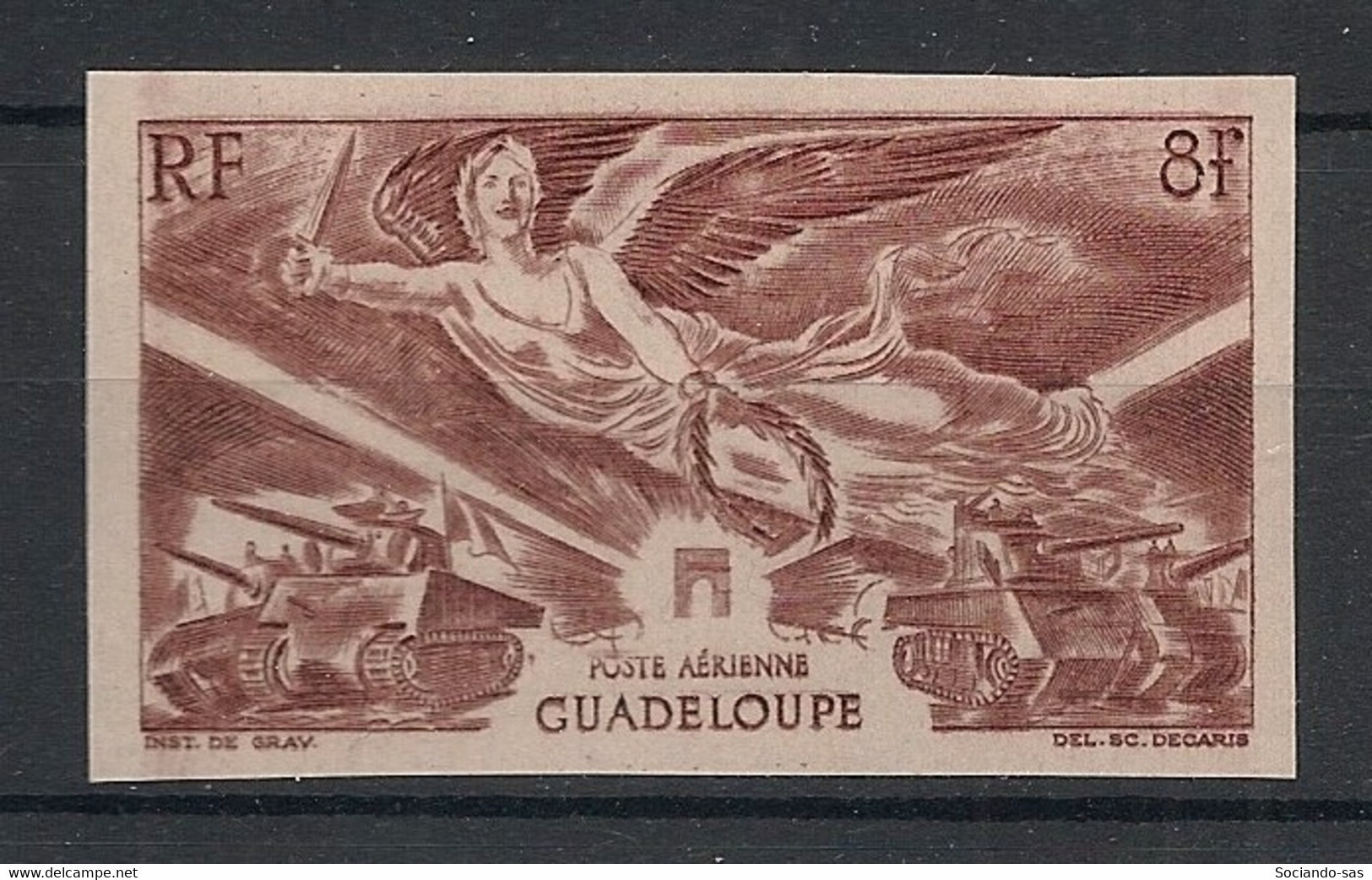 GUADELOUPE - 1945 - PA N°YT. 6a - Anniversaire De La Victoire WW2 - VARIETE Non Dentelé - Neuf Luxe ** / MNH - Poste Aérienne