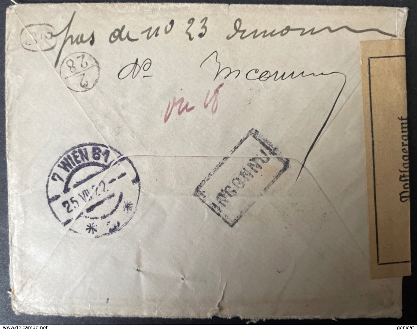 Autriche Lettre Recommandé 1922 Avec Bande De Contrôle Et Retour Envoyeur - Cartes Postales