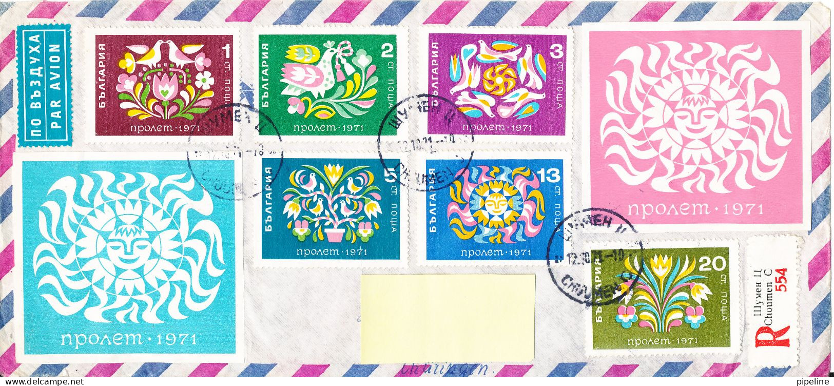 Bulgaria Registered Air Mail Cover Sent To Germany DDR 12-10-1971 With Complete Set Of 5 SPRING On The Front Side Of The - Poste Aérienne