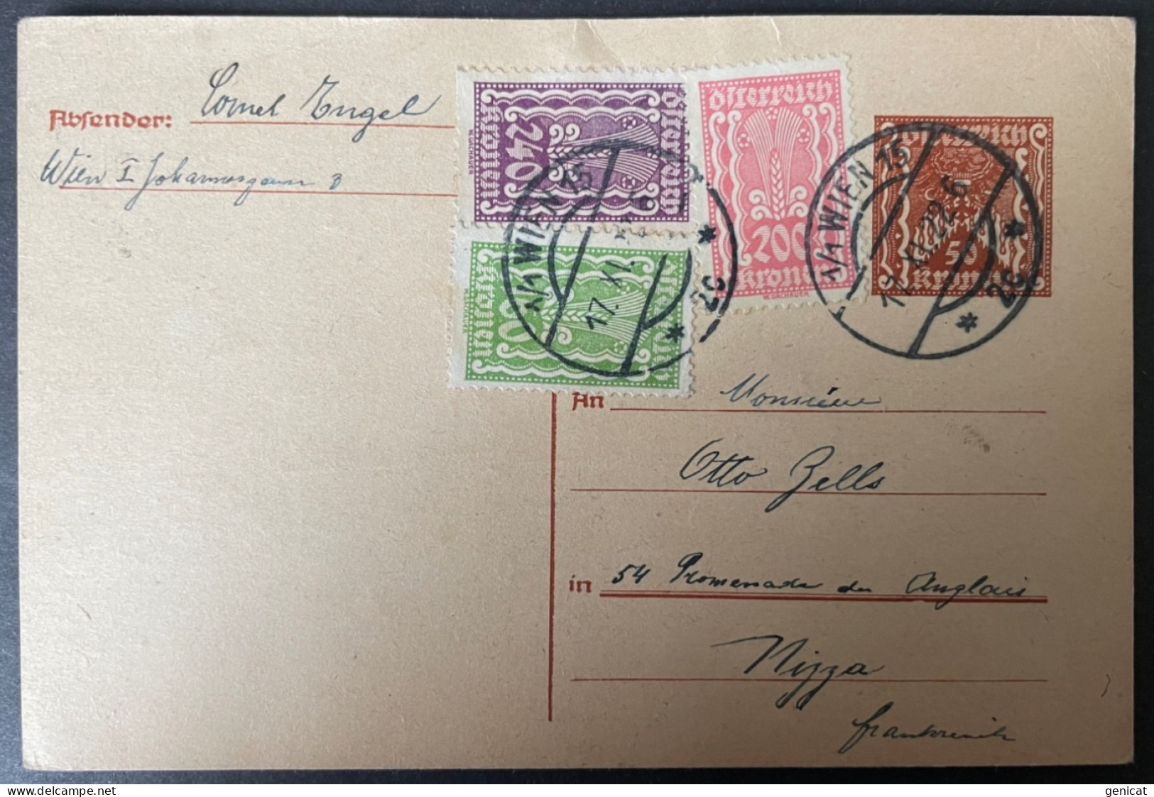 Autriche Entier Postal Pour Nice 1922 Avec Complément Timbres - Postkarten