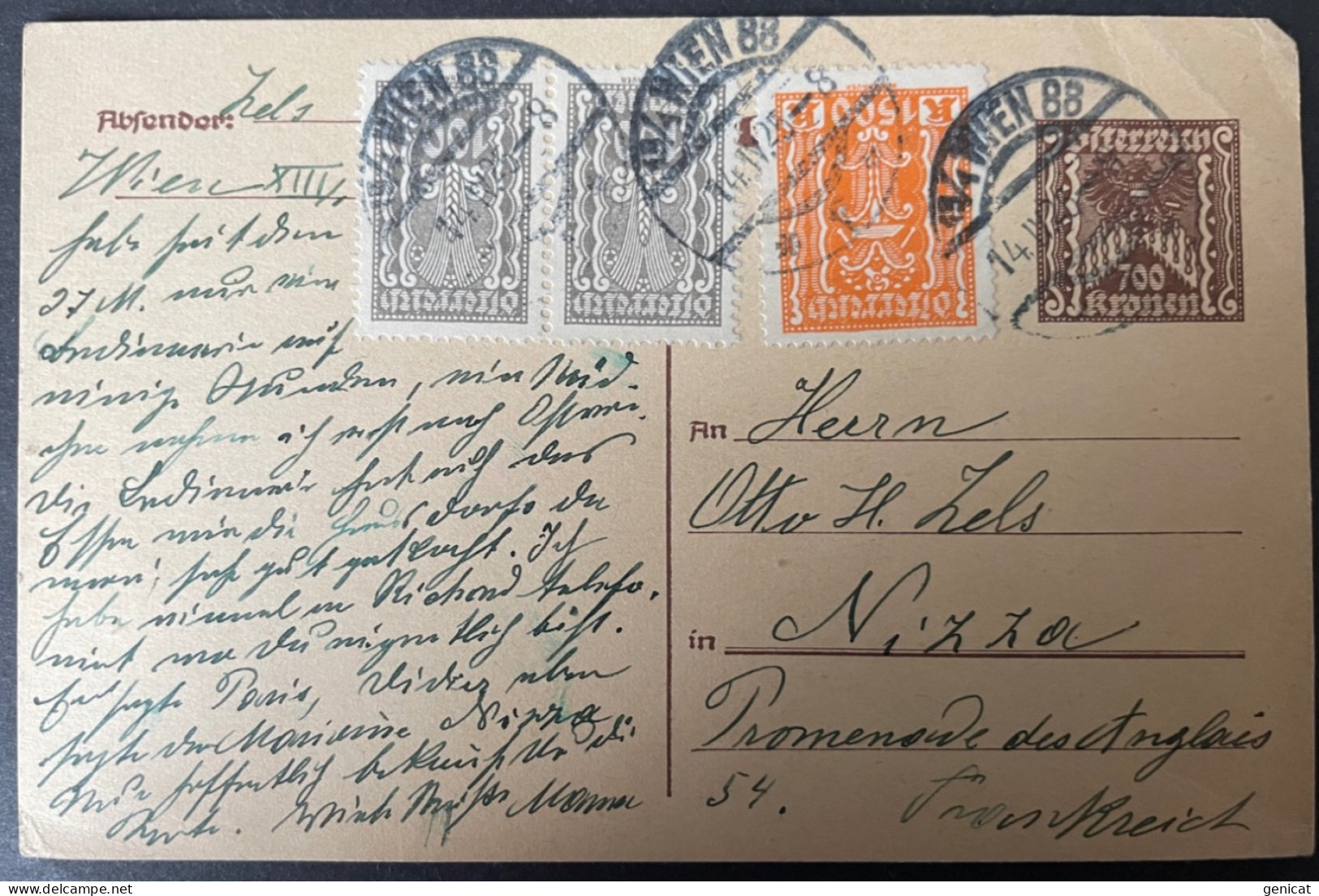 Autriche Entier Postal Pour Nice 1925 Avec Complément Timbres - Briefkaarten