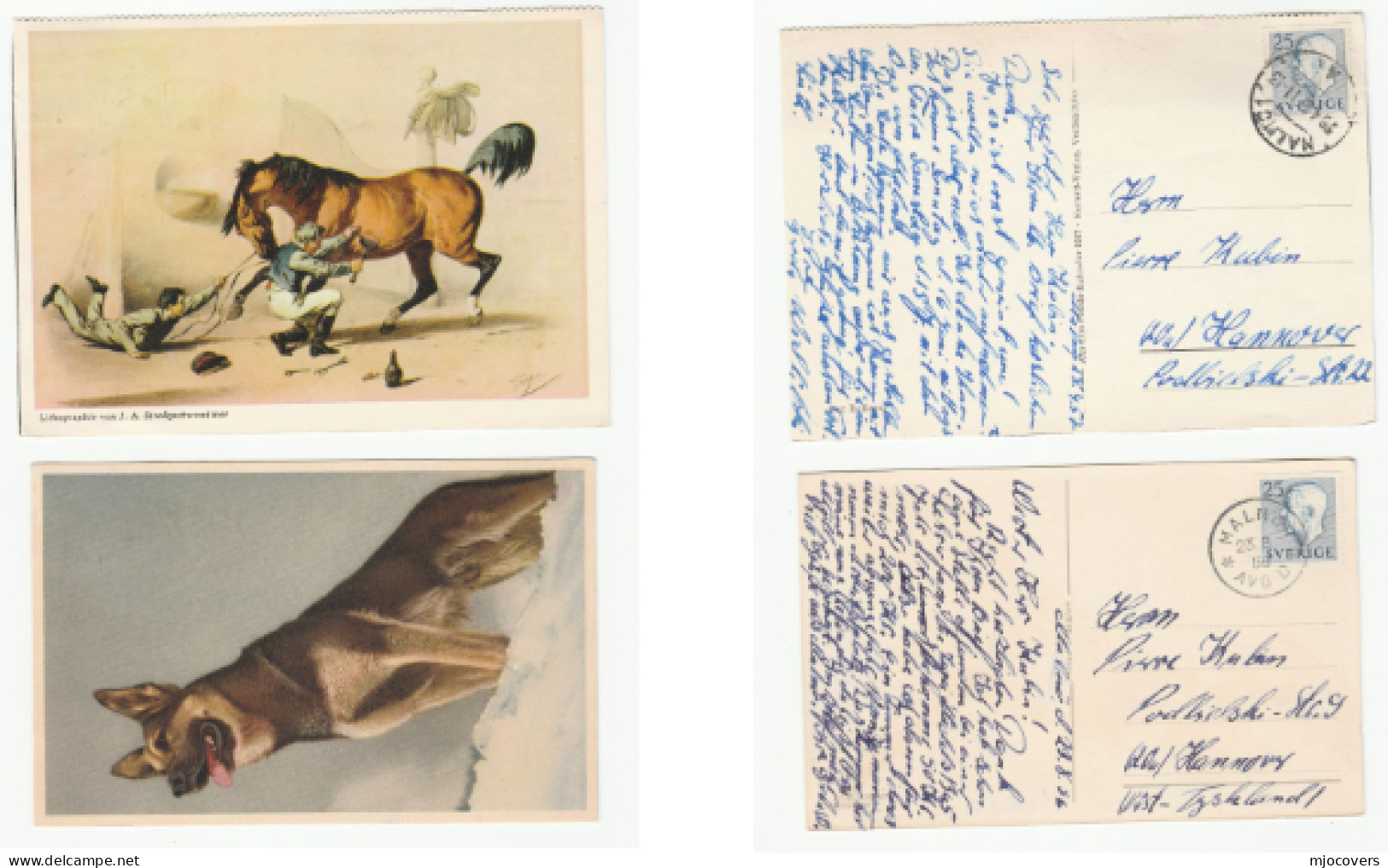 1956-57 DOG, HORSE Postcards SWEDEN Stamps To Germany Cover Postcard - Storia Postale