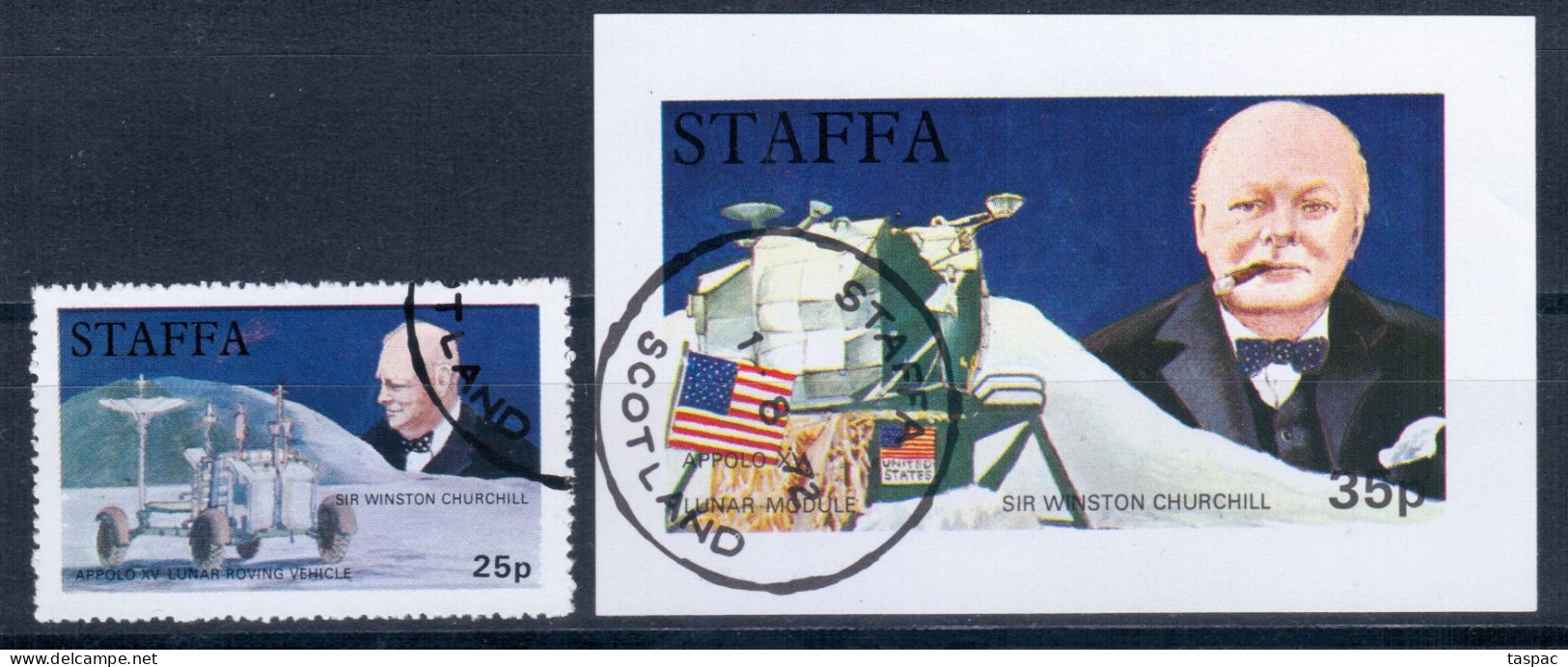 Staffa 1972 P# 33, Souvenir Sheet 6 Used - Churchill / Lunar Vehicle / Apollo 15 / Space - Lokale Uitgaven