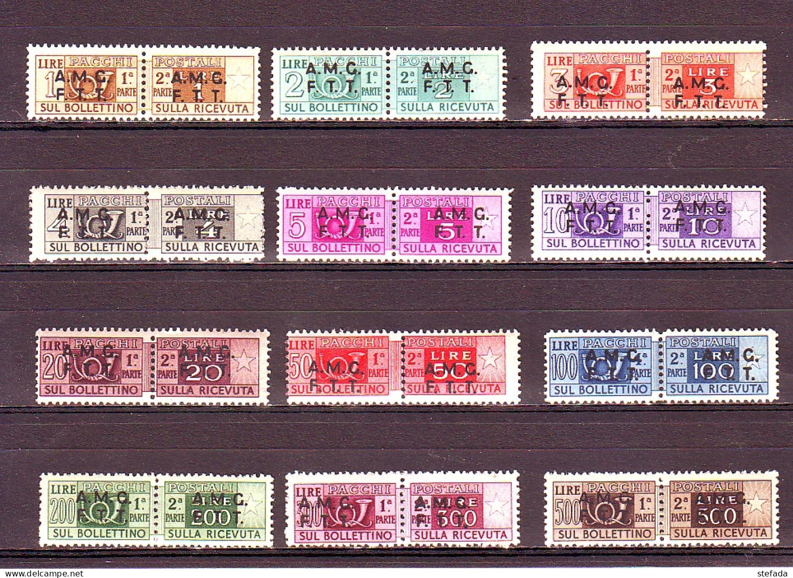 TRIESTE A  1947-48 SOPRAST:SU DUE RIGHE Pacchi Postali 12 Valori FIRMATI ALBERTO DIENA MNH** - Paketmarken/Konzessionen