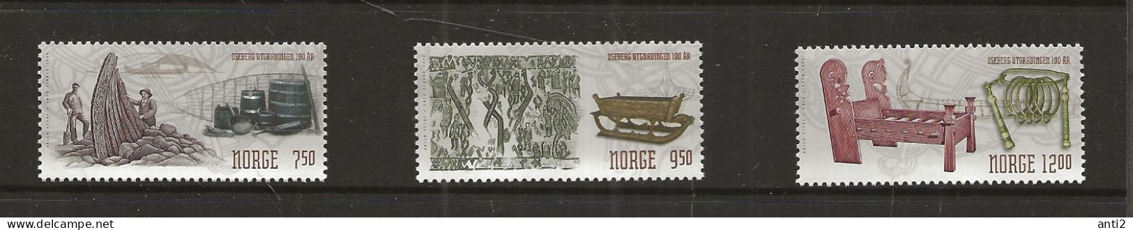 Norge Norway  2004 Centenary Of The Excavation Of A Viking Ship Near Oseberg, Mi 1513 - 1515,  MNH(**) - Unused Stamps