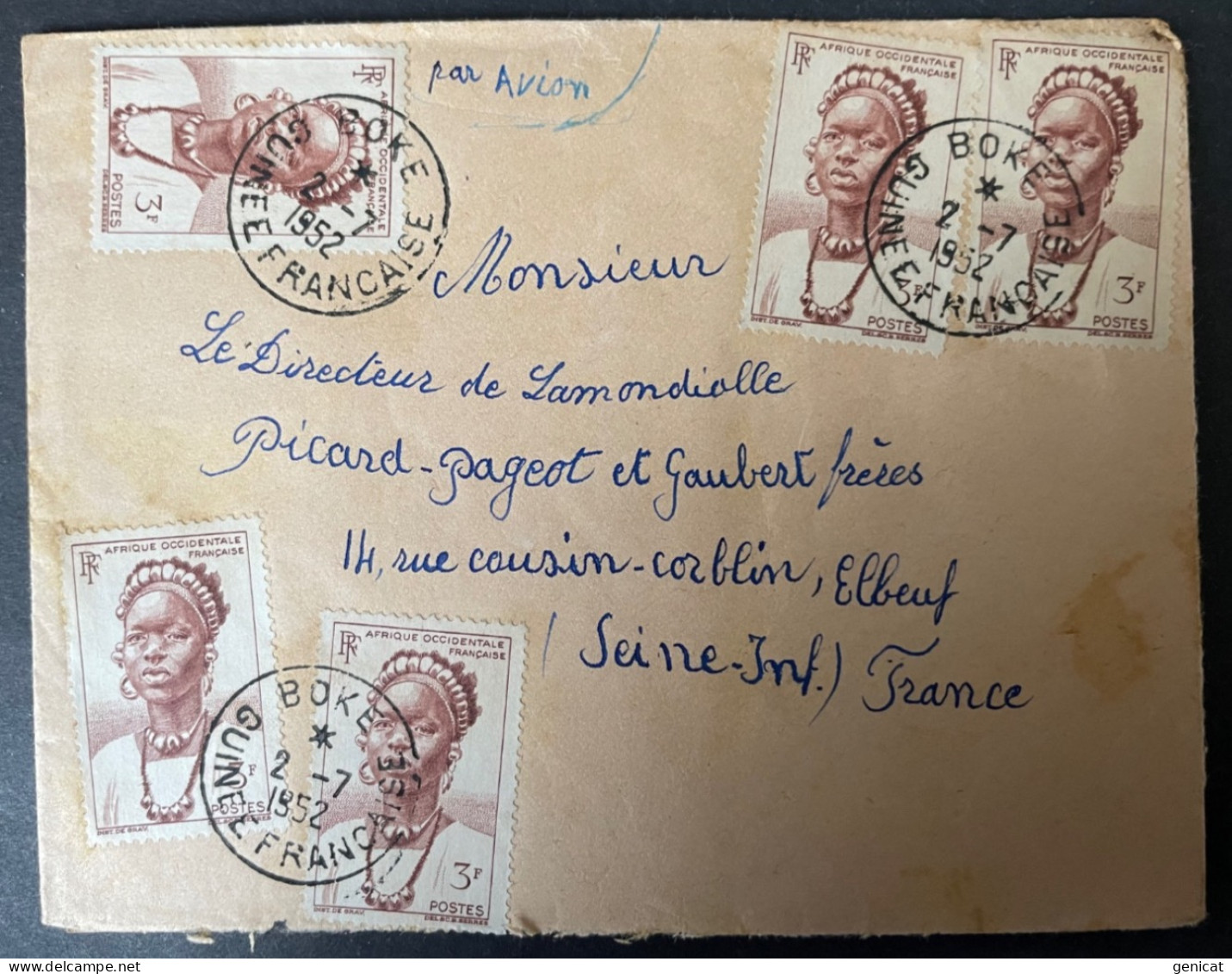 Guinée Française Lettre De Boke  1952  Pour Elbeuf - Briefe U. Dokumente