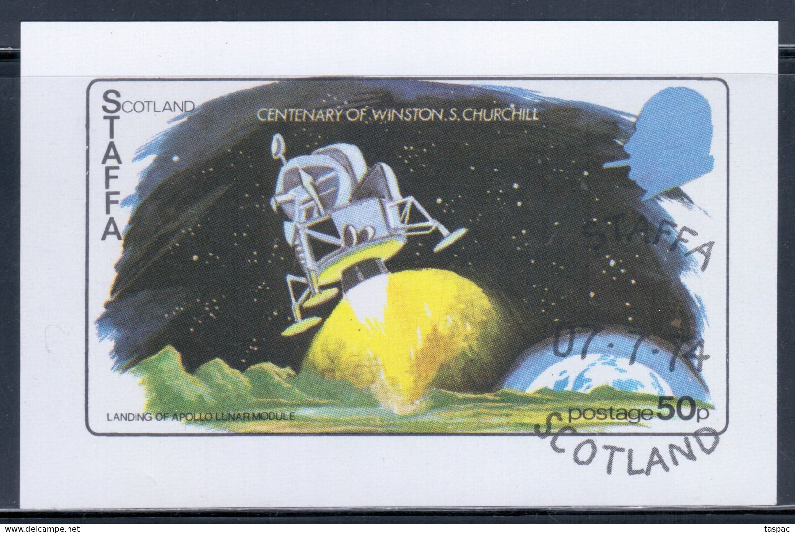 Staffa 1974 P# Souvenir Sheet 56 Used - Centenary Of Winston S. Churchill / Landing Of Apollo Lunar Module / Space - Emissions Locales