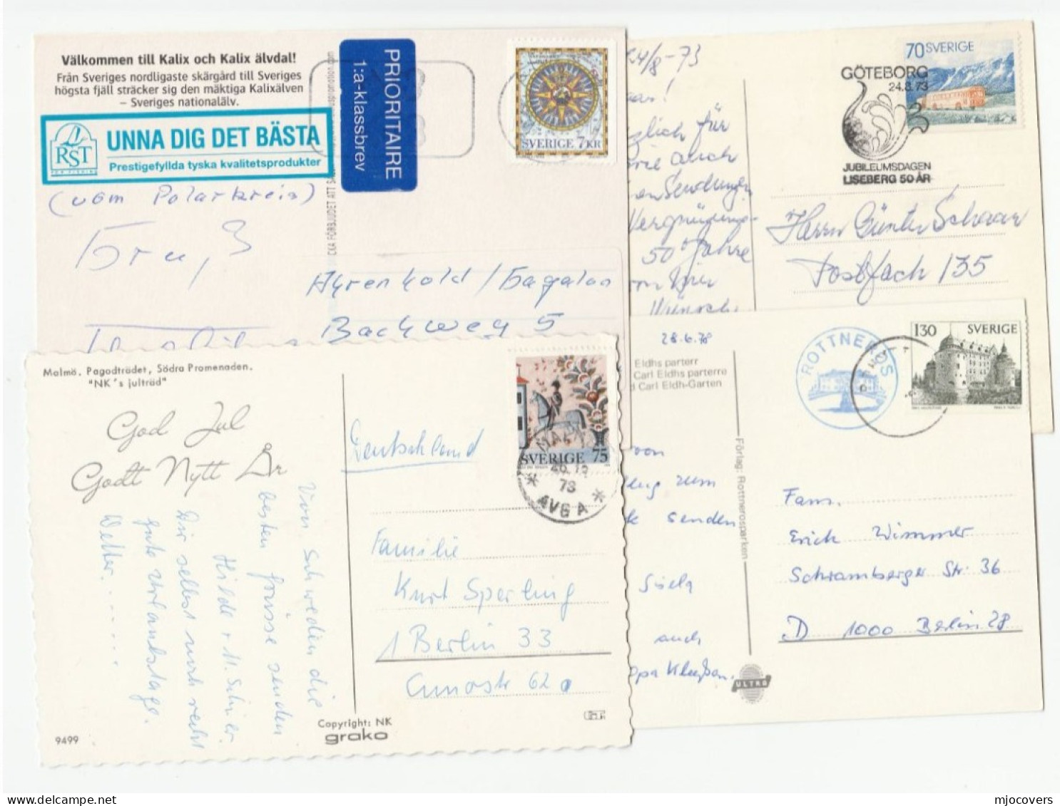 4 Postcards SWEDEN To Germany Cover Stamps Postcard - Storia Postale