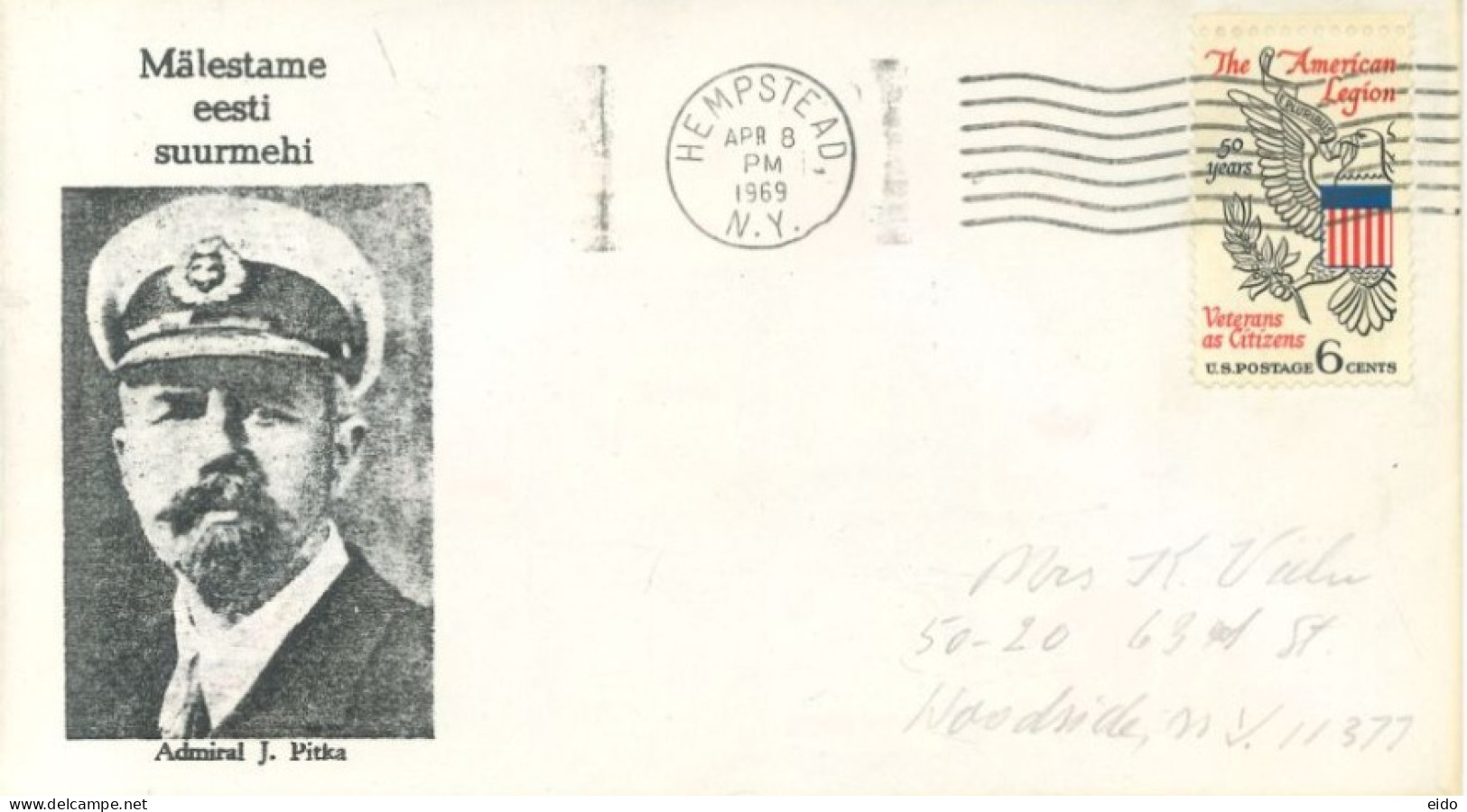 U.S.A.. -1969 -  SPECIAL STAMP COVER OF ADMIRAL J. PITKA SENT TO NEW YORK. - Brieven En Documenten