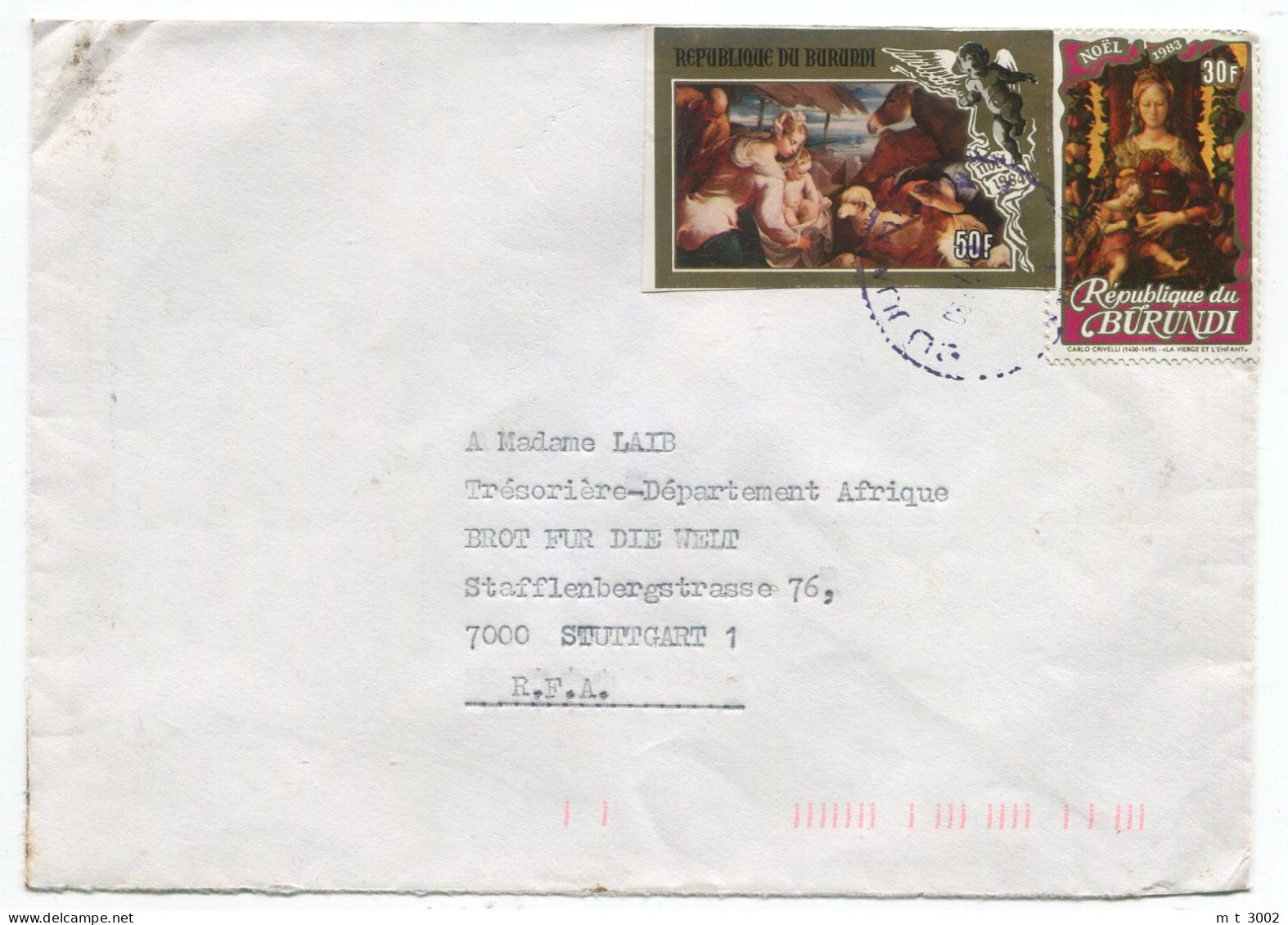 Cover Burundi Bujumbura 1990 Imperforated Christmas - Lettres & Documents