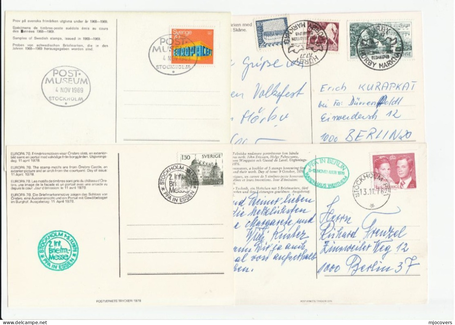 1969-79  4 EVENT Postcards Of SWEDISH STAMPS Sweden To Germany Cover Postcard - Briefe U. Dokumente