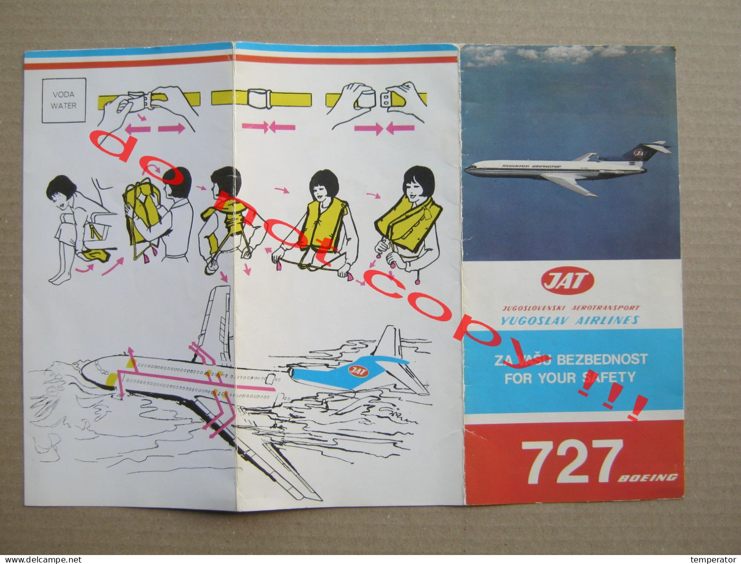JAT YUGOSLAV AIRLINES - 727 BOEING ( FOR YOUR SAFETY ... ) - Werbung