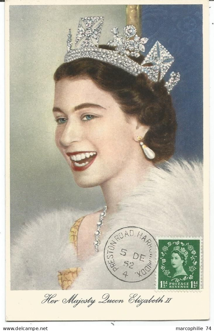 ENGLAND POST CARD MAXIMUM QUEEN ELIZABETH II 5 DE 1952 - Cartas Máxima
