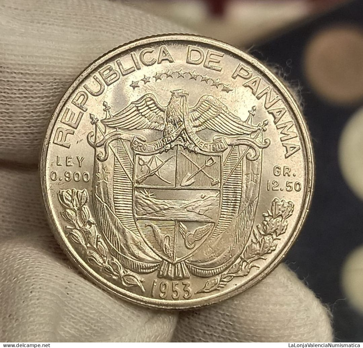 Panamá ½ Medio Balboa Commemorative 50 Aniversario 1953 Km 20 Plata Sc- AUnc - Panama