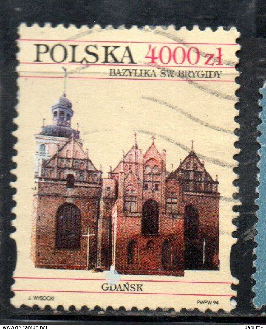 POLONIA POLAND POLSKA 1994 BASILIC OF ST. BRIGIDA GDANSK CHURCH 4000z USED USATO OBLITERE' - Gebraucht