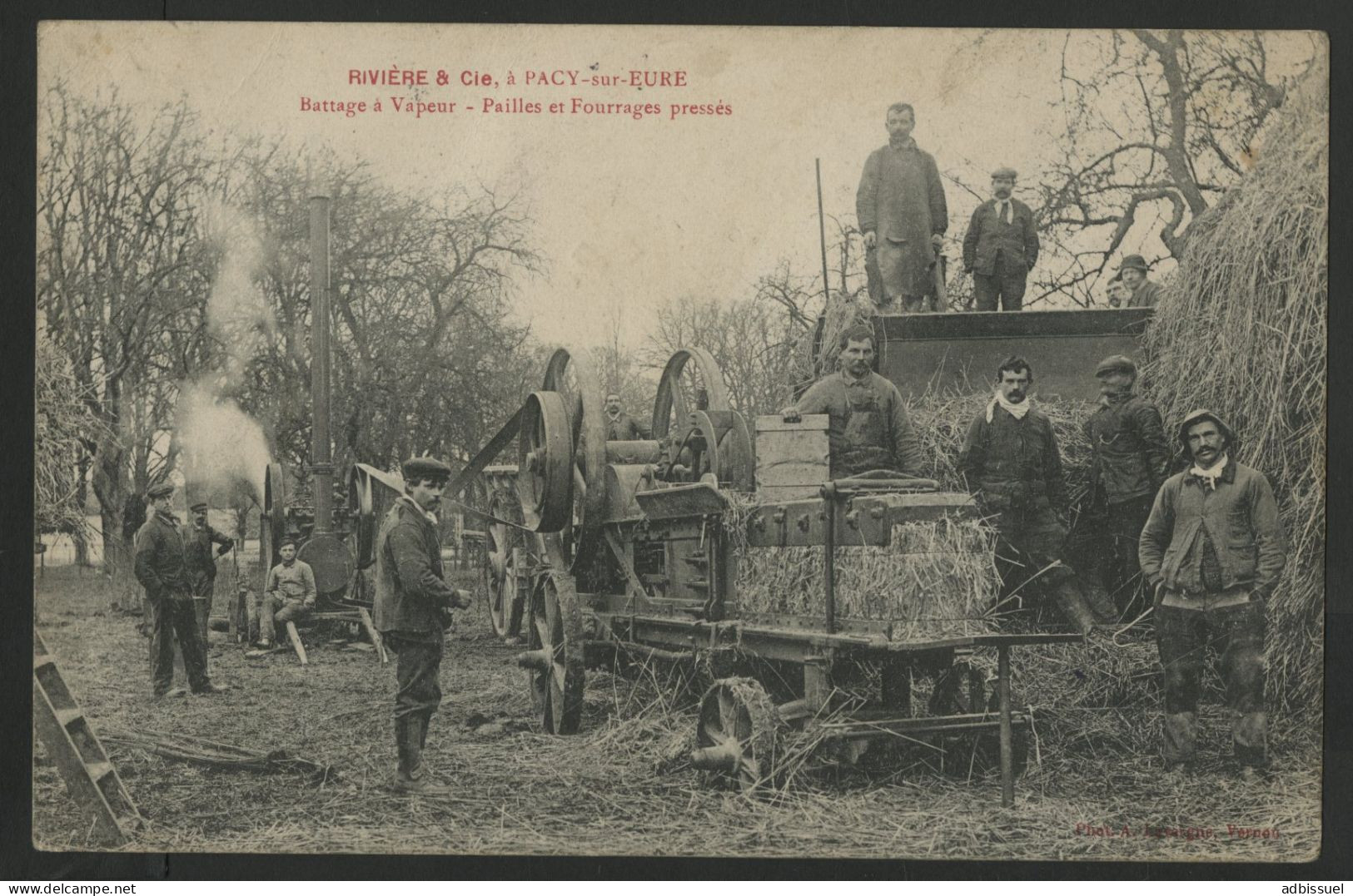 PACY SUR EURE Battage à Vapeur Pailles Et Fourages Pressés Rivière & Cie. Très Gros Plan. RARE Voir Suite - Pacy-sur-Eure