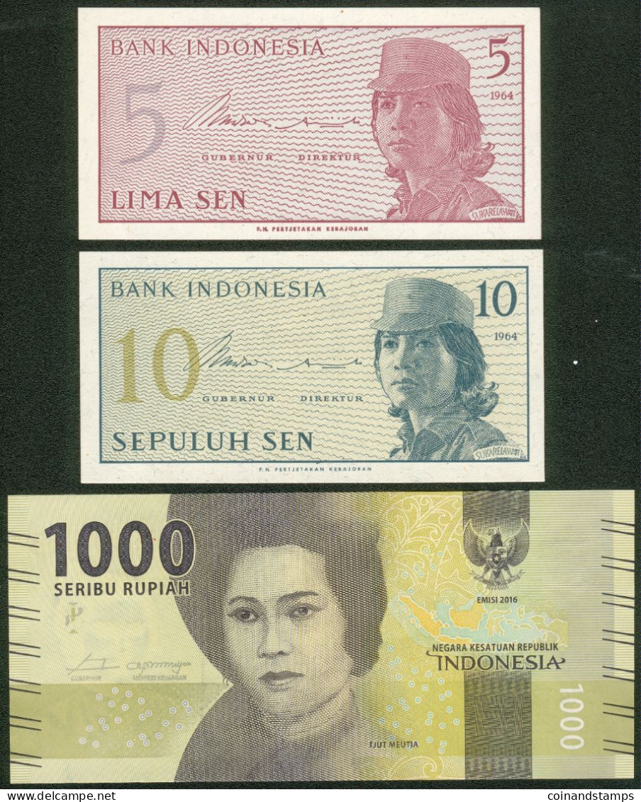 Indonesien Lot Mit 3 Banknoten, Alle Bankfrisch - Indonesia