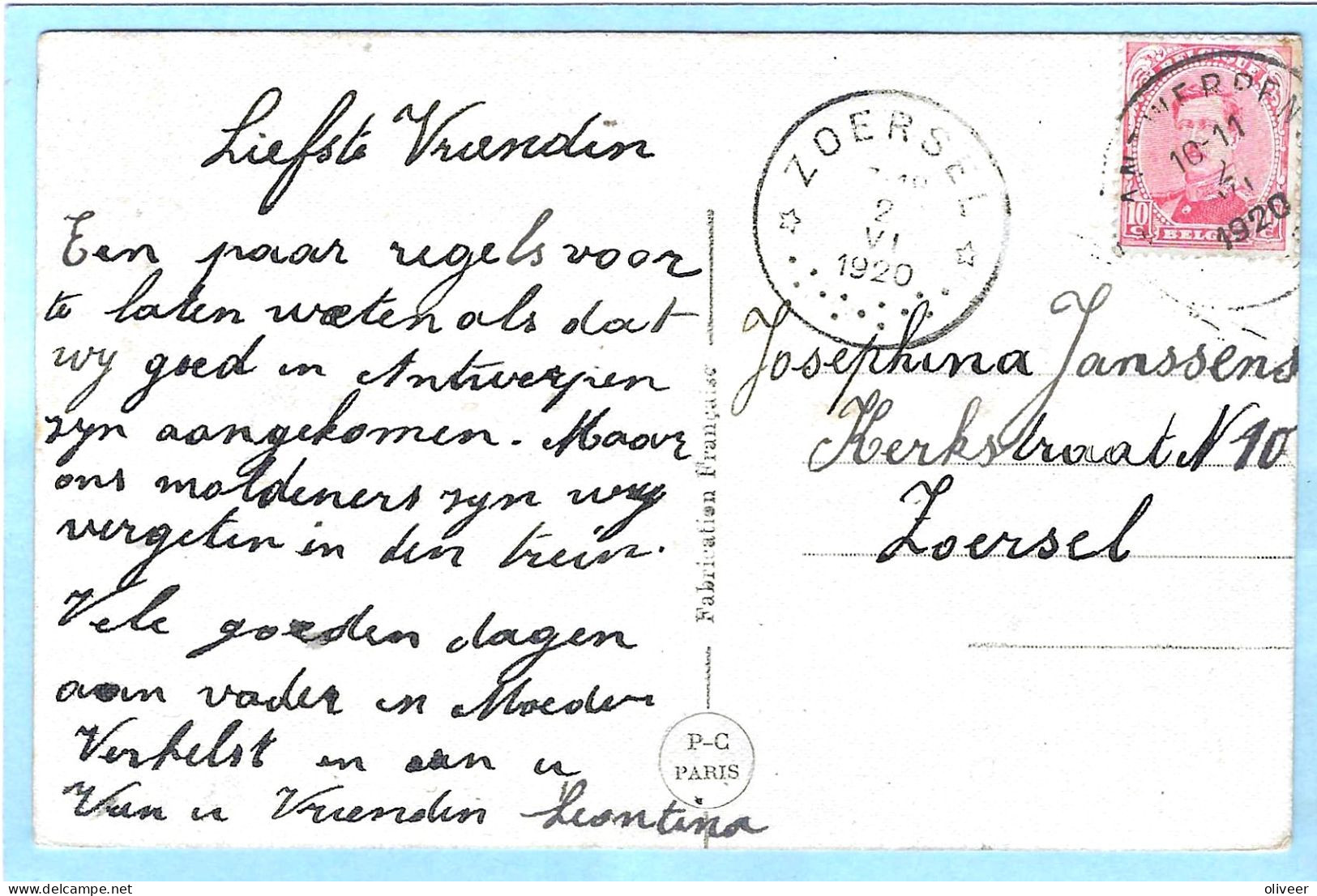 Postkaart Met Sterstempel ZOERSEL - 1920 - Sterstempels