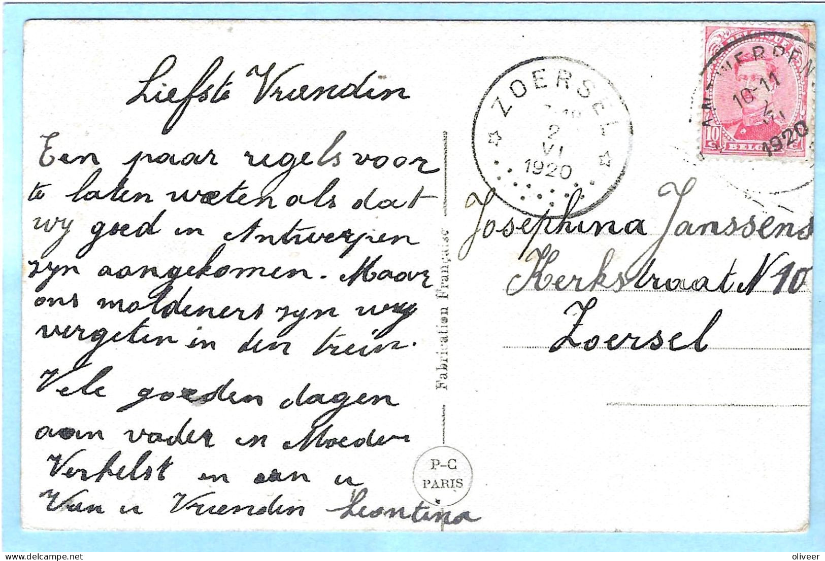 Postkaart Met Sterstempel ZOERSEL - 1920 - Sternenstempel