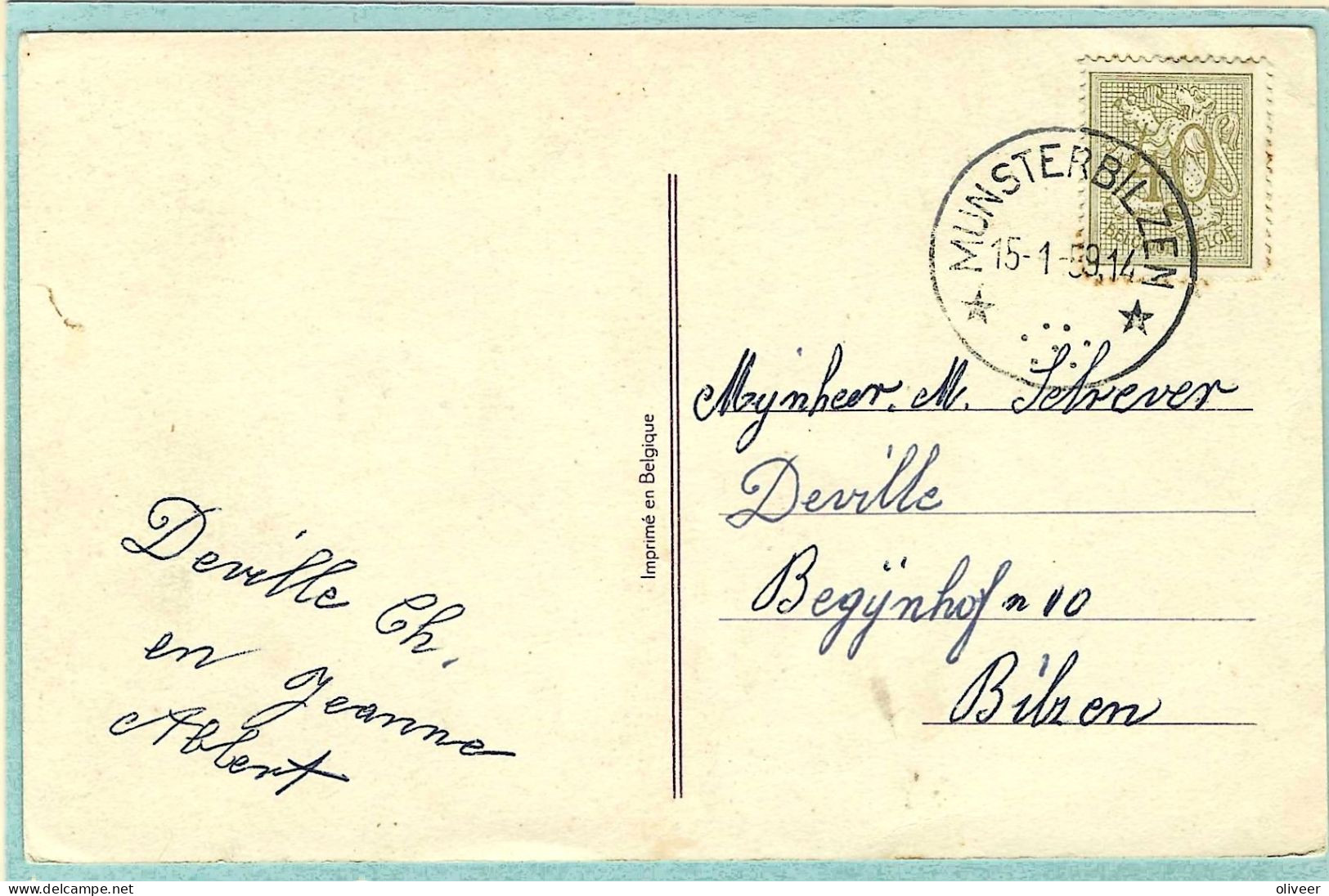 Postkaart Met Sterstempel MUNSTERBILZEN - 1959 - Sternenstempel