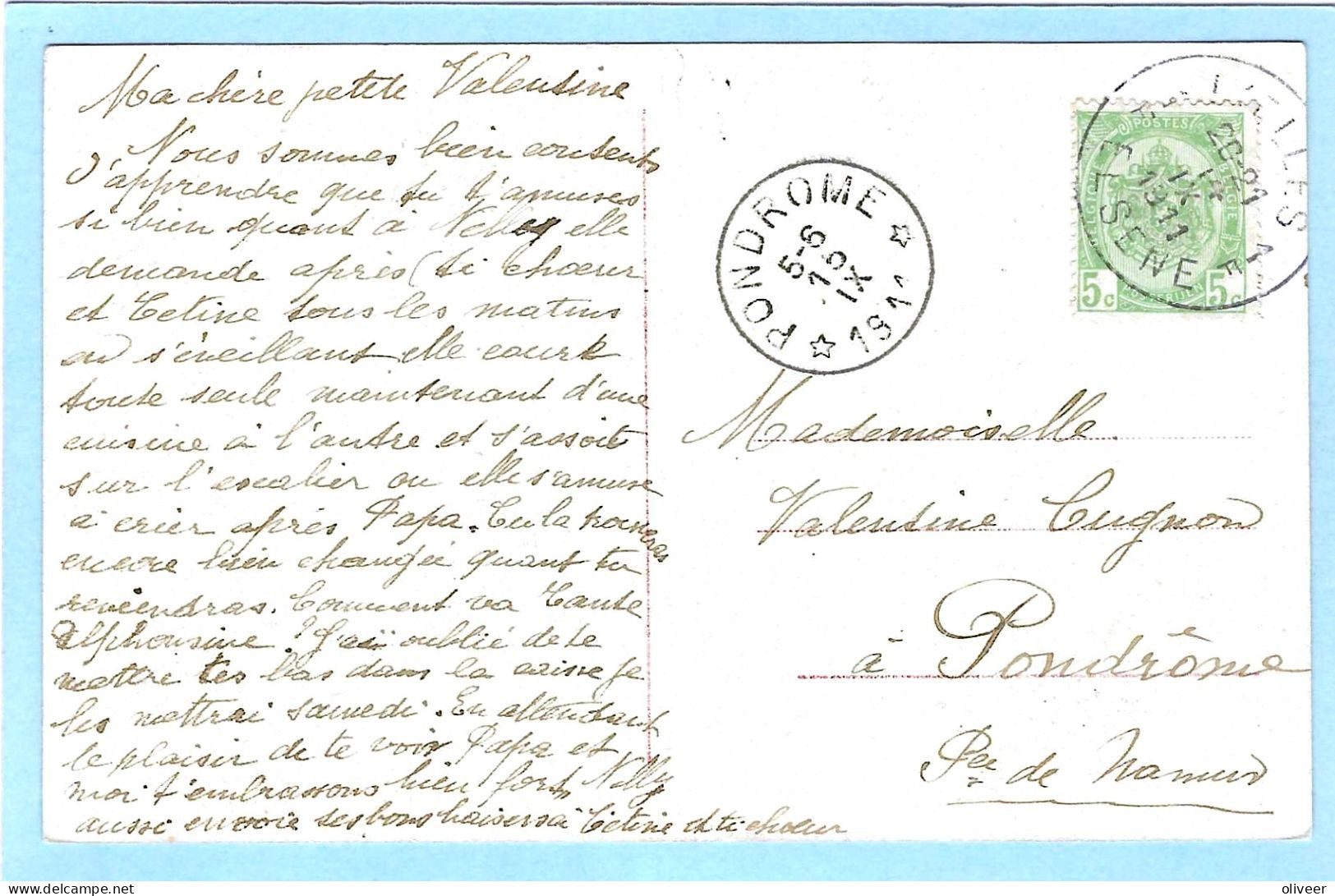 Postkaart Met Sterstempel PONDROME - 1911 - Postmarks With Stars