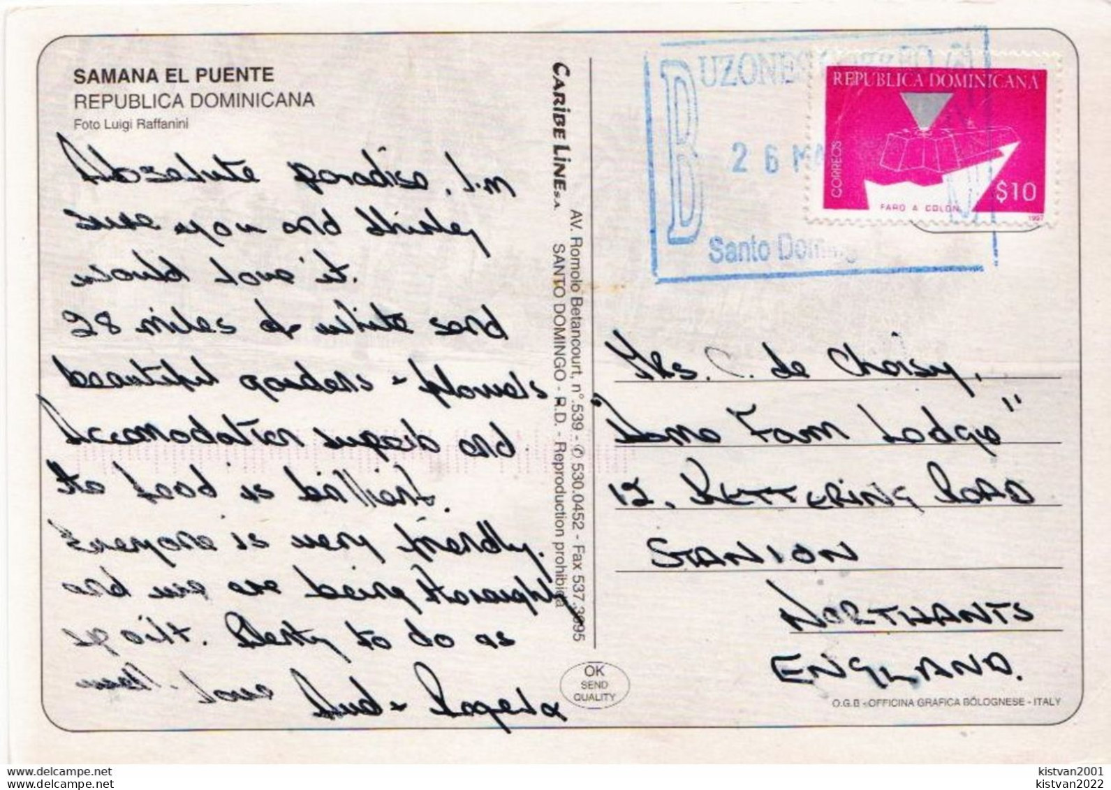 Postal History: Dominican Republic Stamp On Card - Christoph Kolumbus