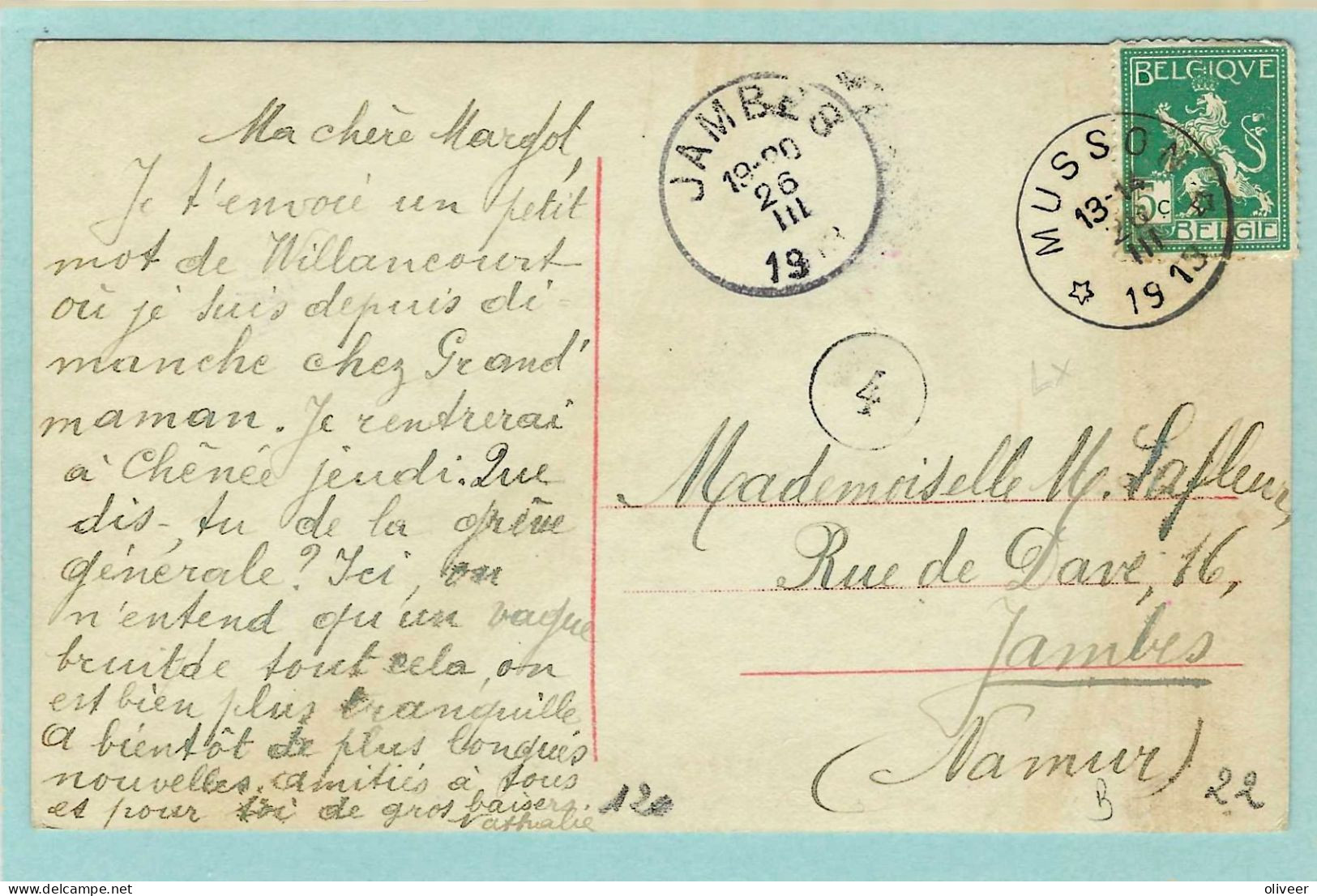 Postkaart Met Sterstempel MUSSON - 1913 - Sternenstempel