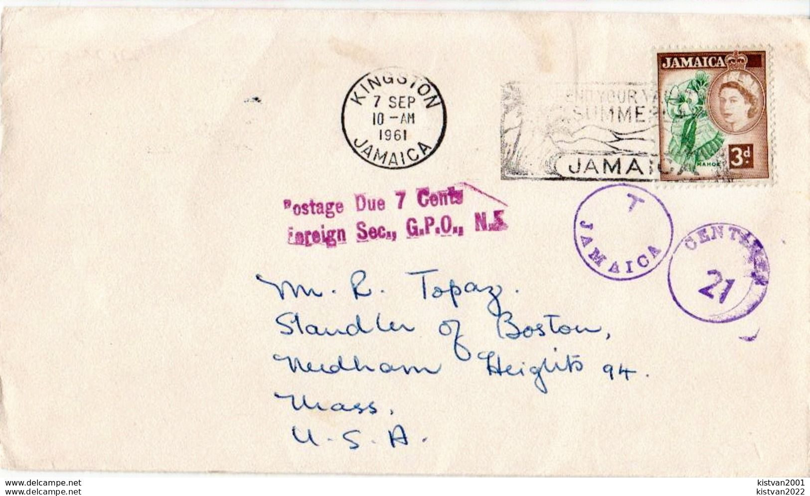 Postal History: Jamaica Cover Taxed In USA - Jamaica (1962-...)