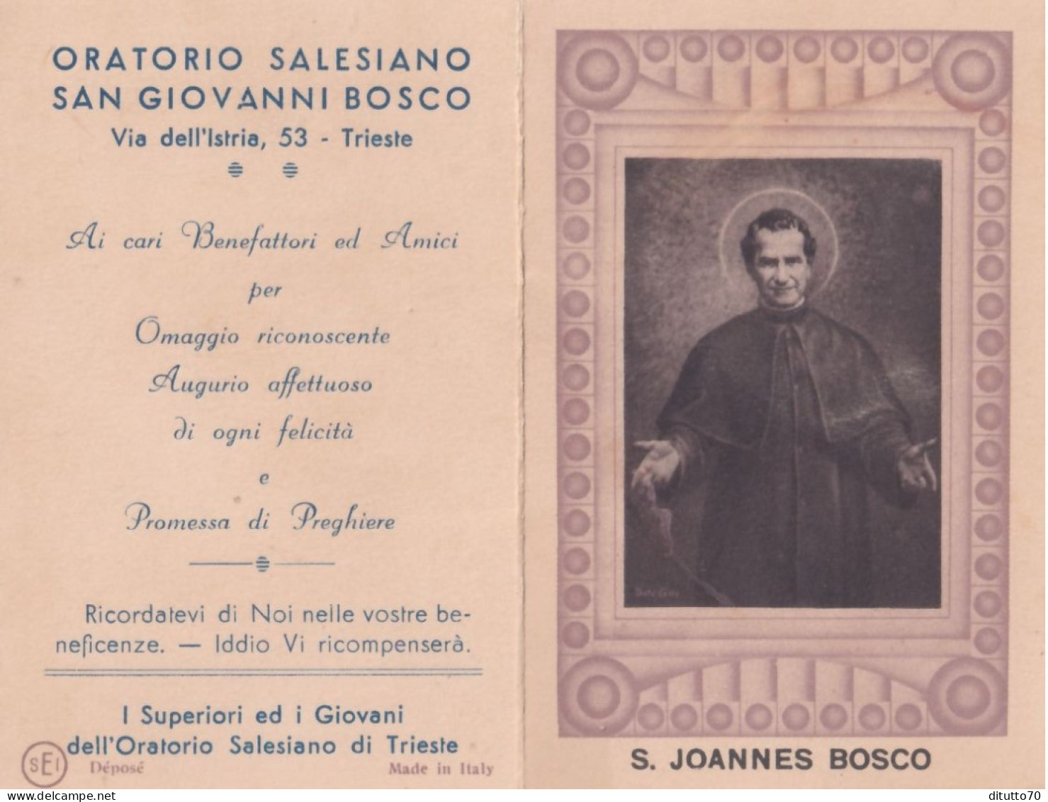 Calendarietto - Oratorio Salesiano - San Giovanni Bosco - Trieste - Anno 1937 - Tamaño Pequeño : 1921-40